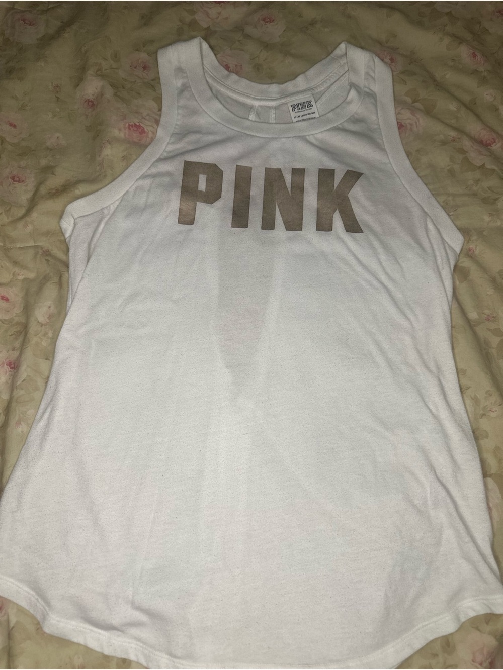 PINK Victoria's Secret White Tank Top with Metallic Logo